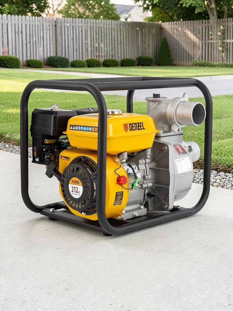 Мотопомпа бензиновая Denzel, 3 '', глубина погружения 8 м, максимальный напор 30 м, 60 м³/ч, 1000 л/мин, PX-80