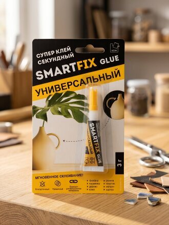Клей A.D.M, универсальный, однокомпонентный, 3 г, блистер, GHS301B, SmartFix GLUE, Супер