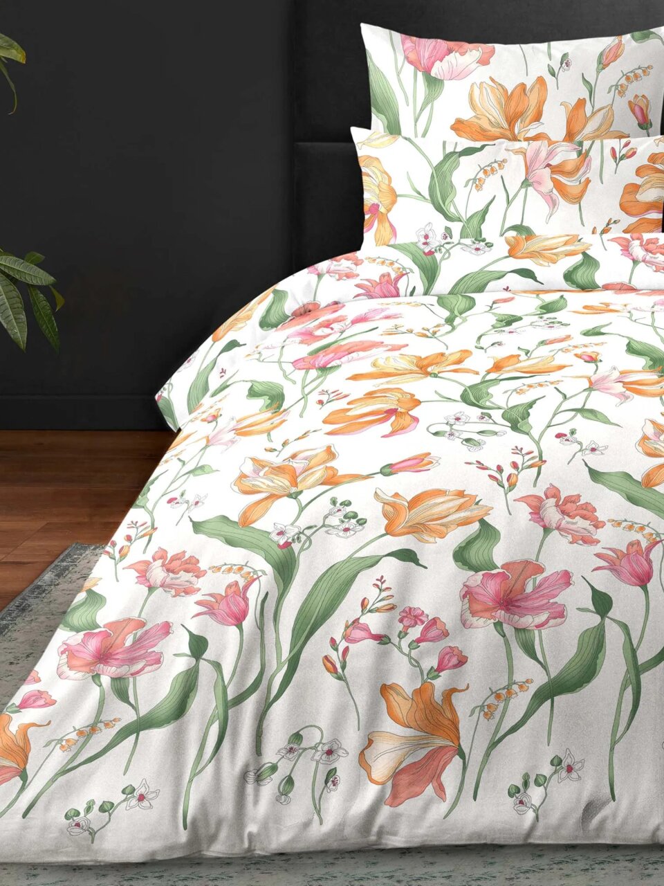 Постельное белье евро, с европростыней, простыня 220х240 см, 2 наволочки 50х70 см, пододеяльник 200х220 см, Verossa, сатин, Bright tulip