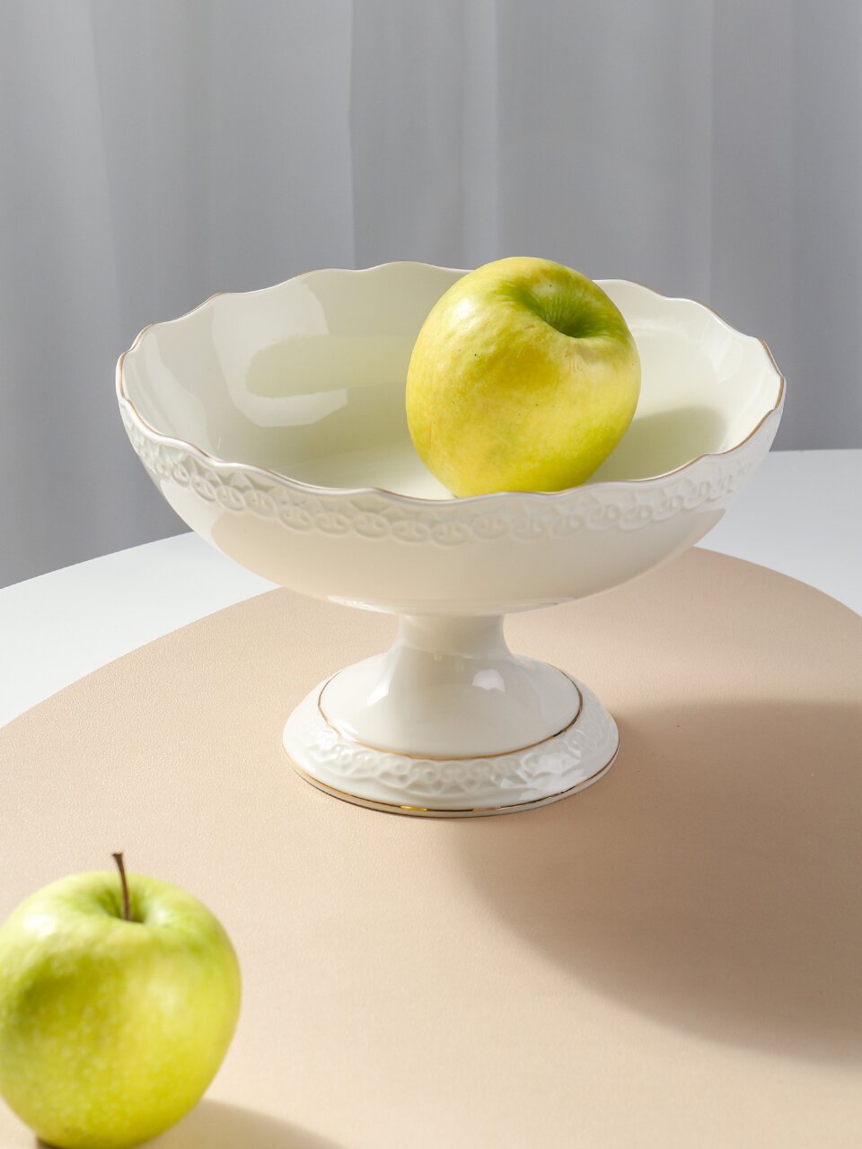 Ваза для фруктов, фарфор, на ножке, 20 см, Jewel, Кружево, ПС0009-14
