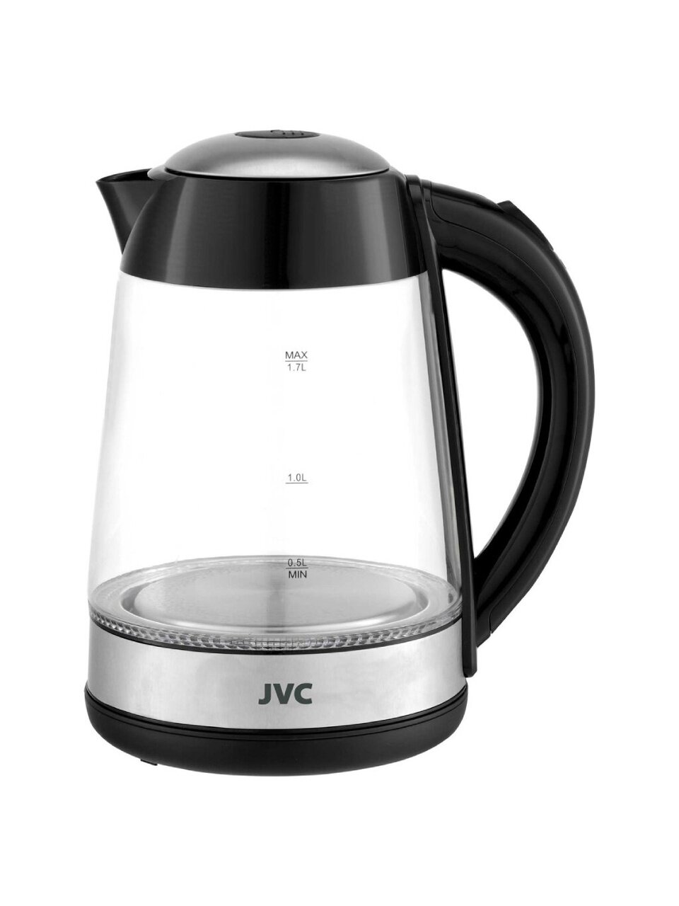 Чайник электрический JVC, JK-KE1705, черный, 1.7 л, 2200 Вт, скрытый нагревательный элемент, стекло