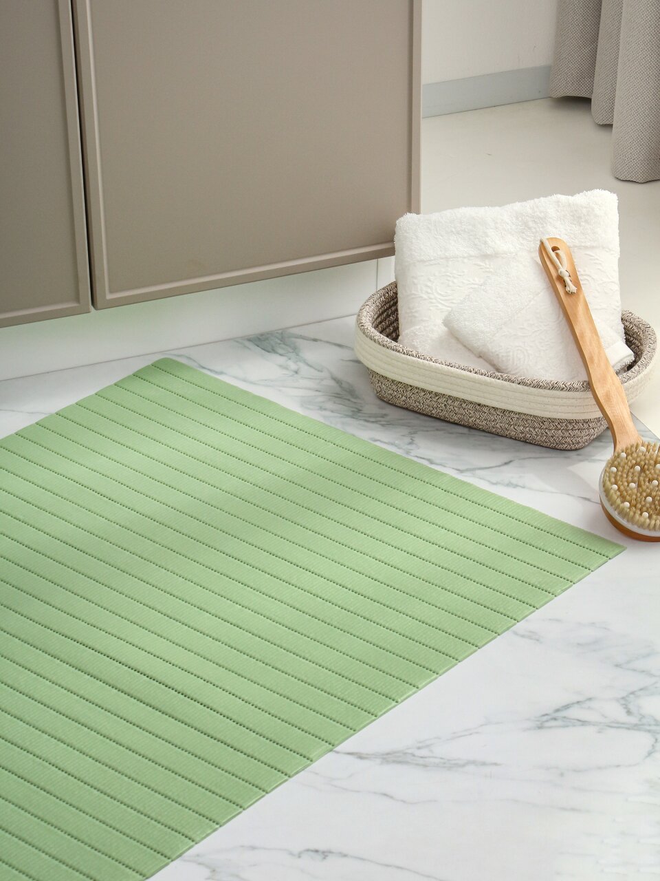 Коврик для ванной, антискользящий, 0.65х15 м, вспененный ПВХ, фисташка, Вилина, Виктория, FS