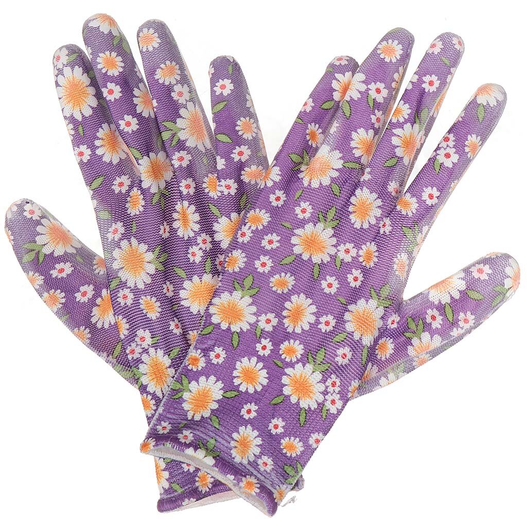 Перчатки нейлон, нитриловый облив, фиолетовые, Цветочек