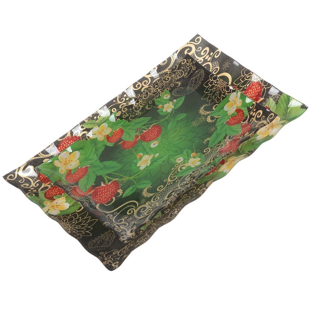 Ст Блюдо 2шт Клубника в траве прямоуг ZYMD-RPWB-741