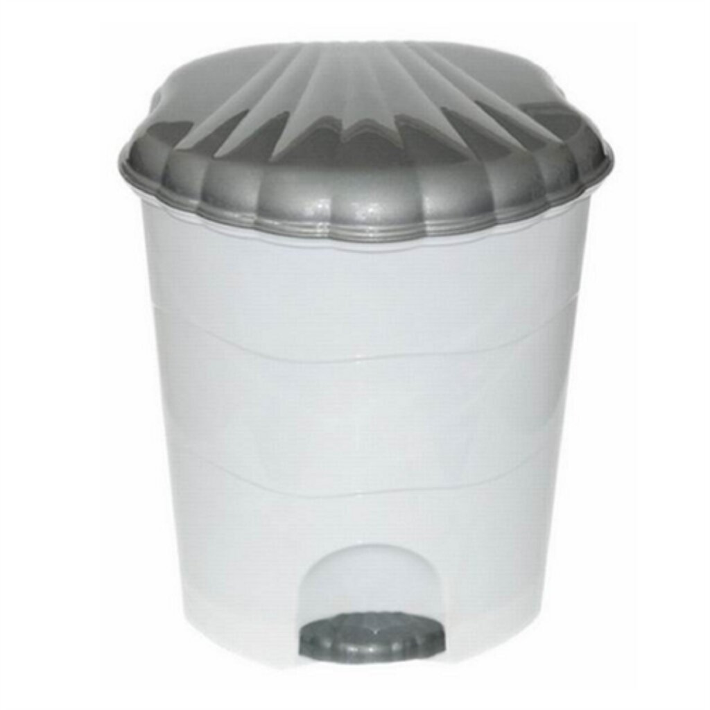 Контейнер для мусора пластик, 7 л, круглый, педаль, плавающая крышка, белый, серый, Violet, 150701 контейнер для мусора пластик 19 л квадратный педаль мрамор idea м2892