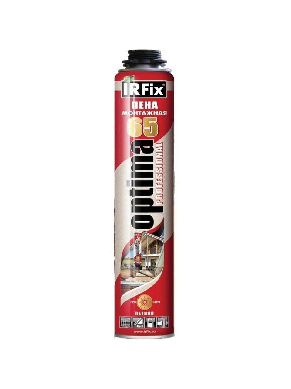 Пена монтажная Irfix, Optima, профессиональная, 65 л, 800 мл, летняя, 10021