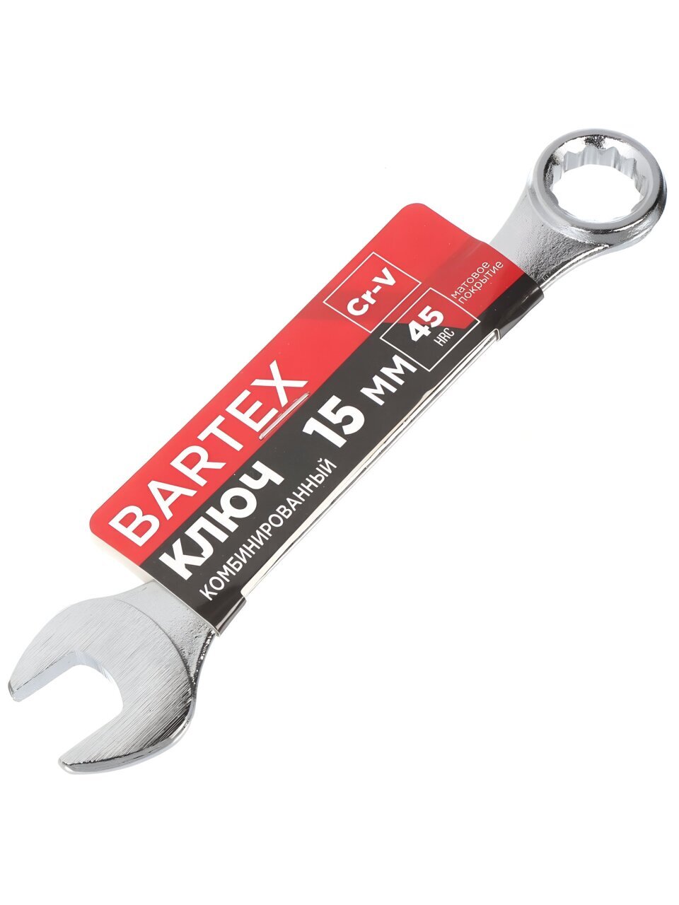 Ключ комбинированный, Bartex, 15 мм, CrV сталь, Эко