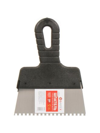 Шпатель нержавеющая сталь, 150 мм, зубчатый, зуб 4х4, рукоятка пластик, Bartex