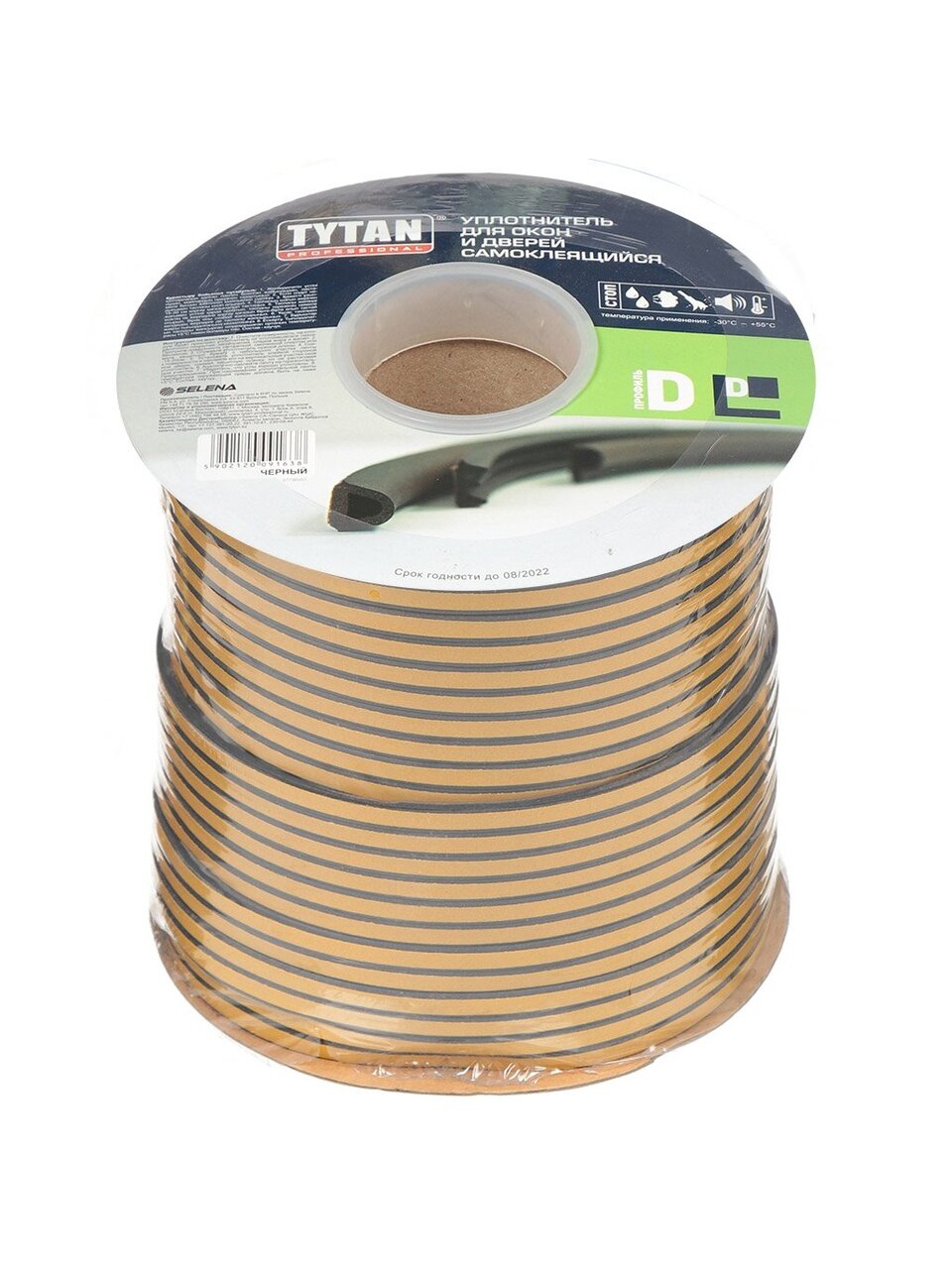 Уплотнитель D, 21х15 мм, 50 м, черный, Tytan, 91591
