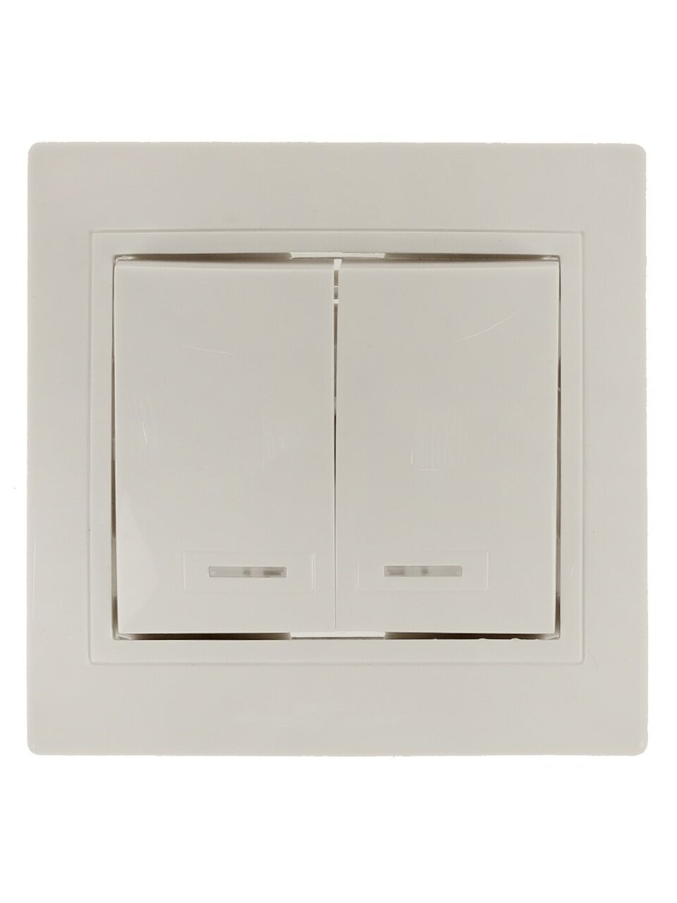 Выключатель скрытой установки, двухклавишный, без заземления, 10 А, керамика, подсветка, слоновая кость, TDM Electric, Таймыр, SQ1814-0105