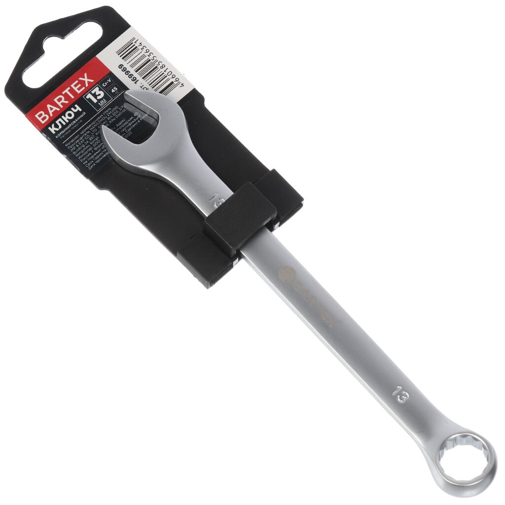 Ключ комбинированный, Bartex, 13 мм, матовый, CrV сталь ключ комбинированный bartex 17 мм матовый crv сталь