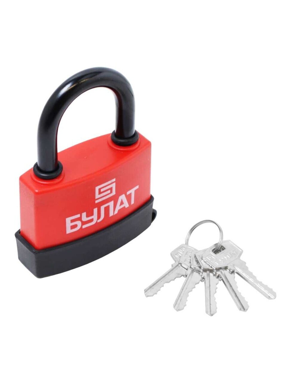 Замок навесной Булат, ВС 1-П80 ПЛ, 13 642, блистер, цилиндровый, всепогодный, красный, 84 мм, 5 ключей