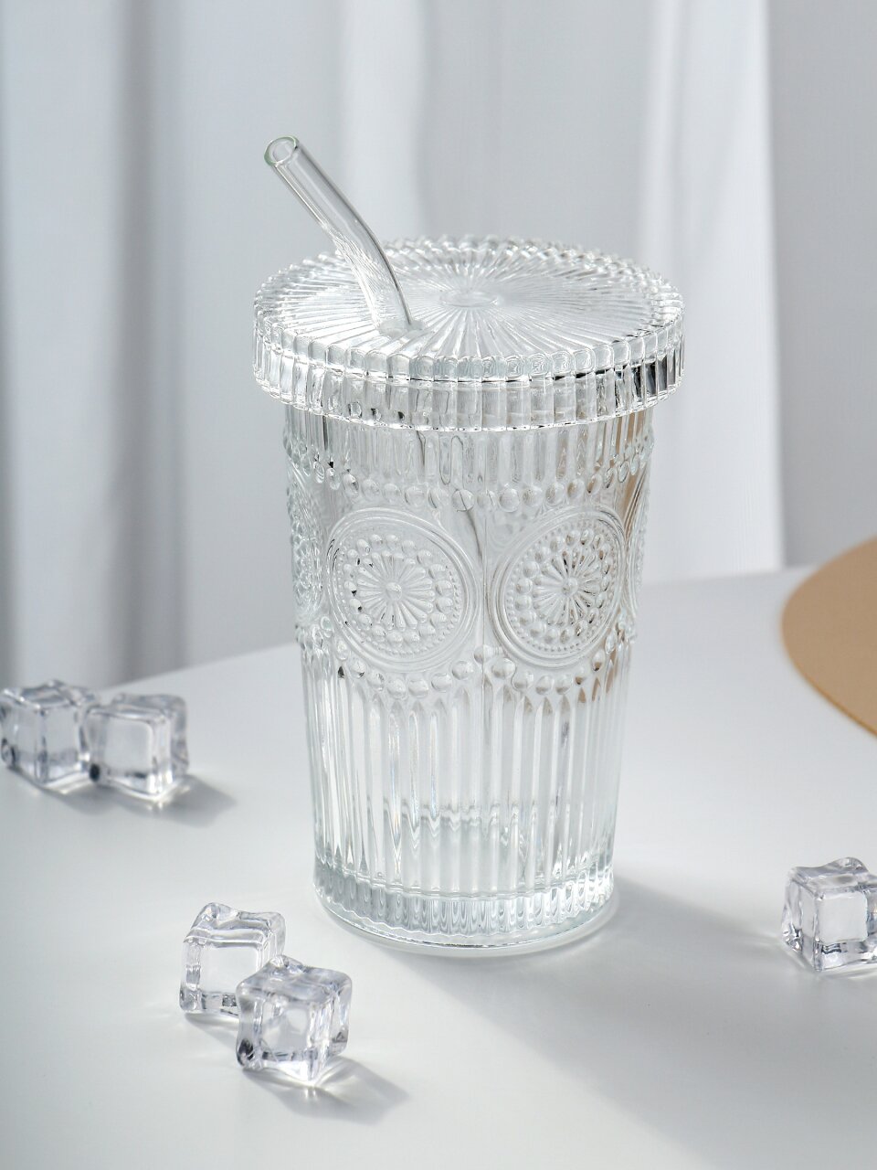 Стакан 380 мл, стекло, с трубочкой, прозрачный, B060530