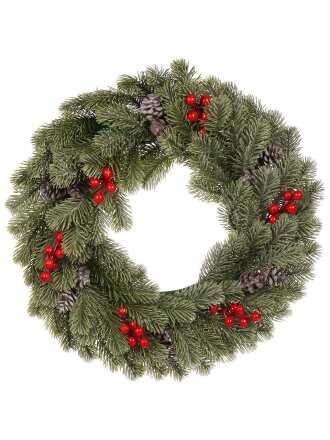 Венок рождественский 50 см, с ягодами и шишками, SYHHA-0823035