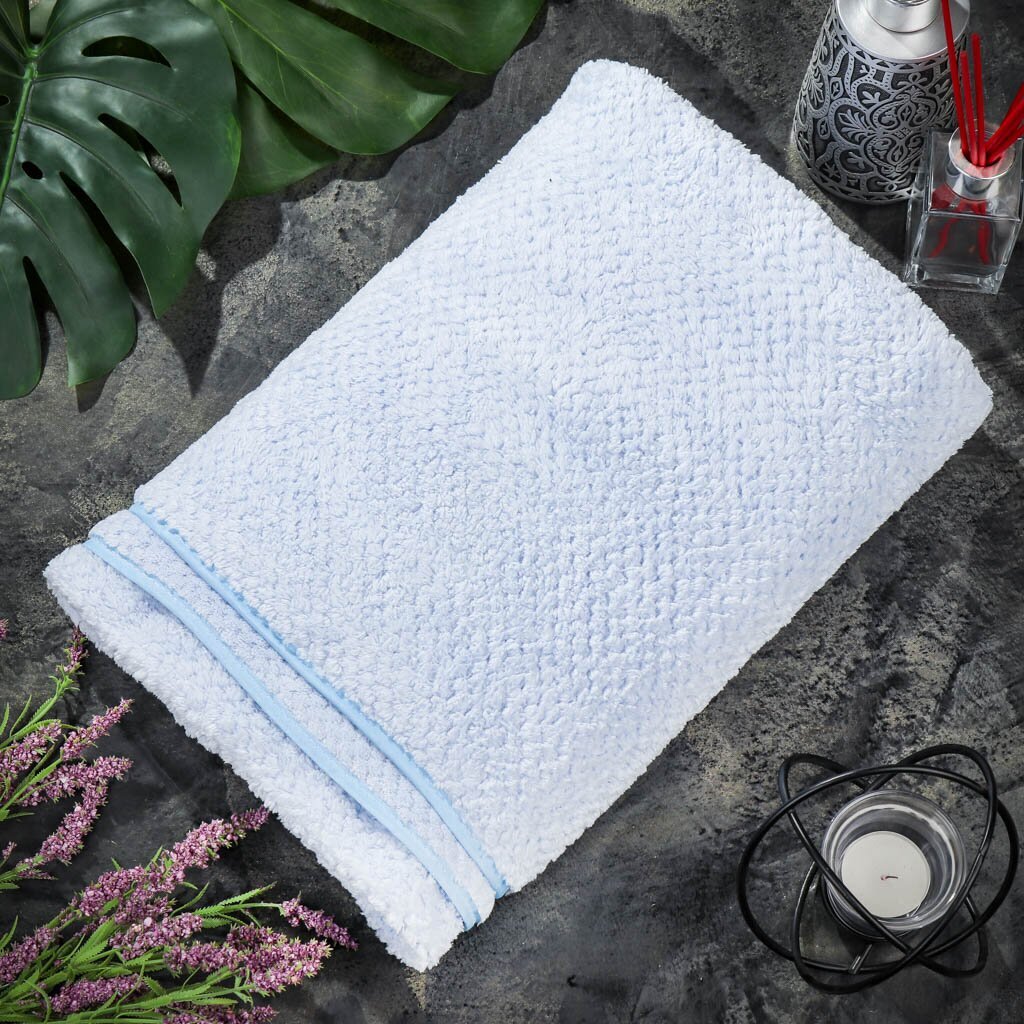 Полотенце банное 70х140 см, 100% полиэстер, корал-флис, синее, Китай, A160002