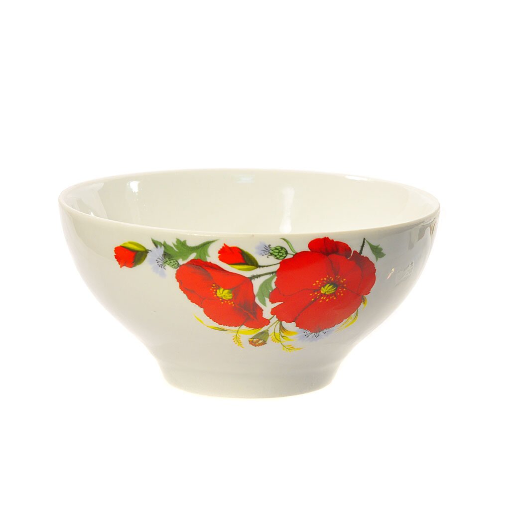 Пиала фарфор, круглая, 0.75 л, Маки красные, Добрушский фарфоровый завод, 9С0610