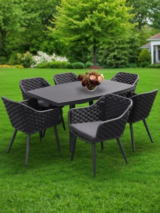 Мебель садовая Green Days, Парма, графит, стол, 151х90х73 см, 6 кресел, подушка, 150 кг, RSCTL013