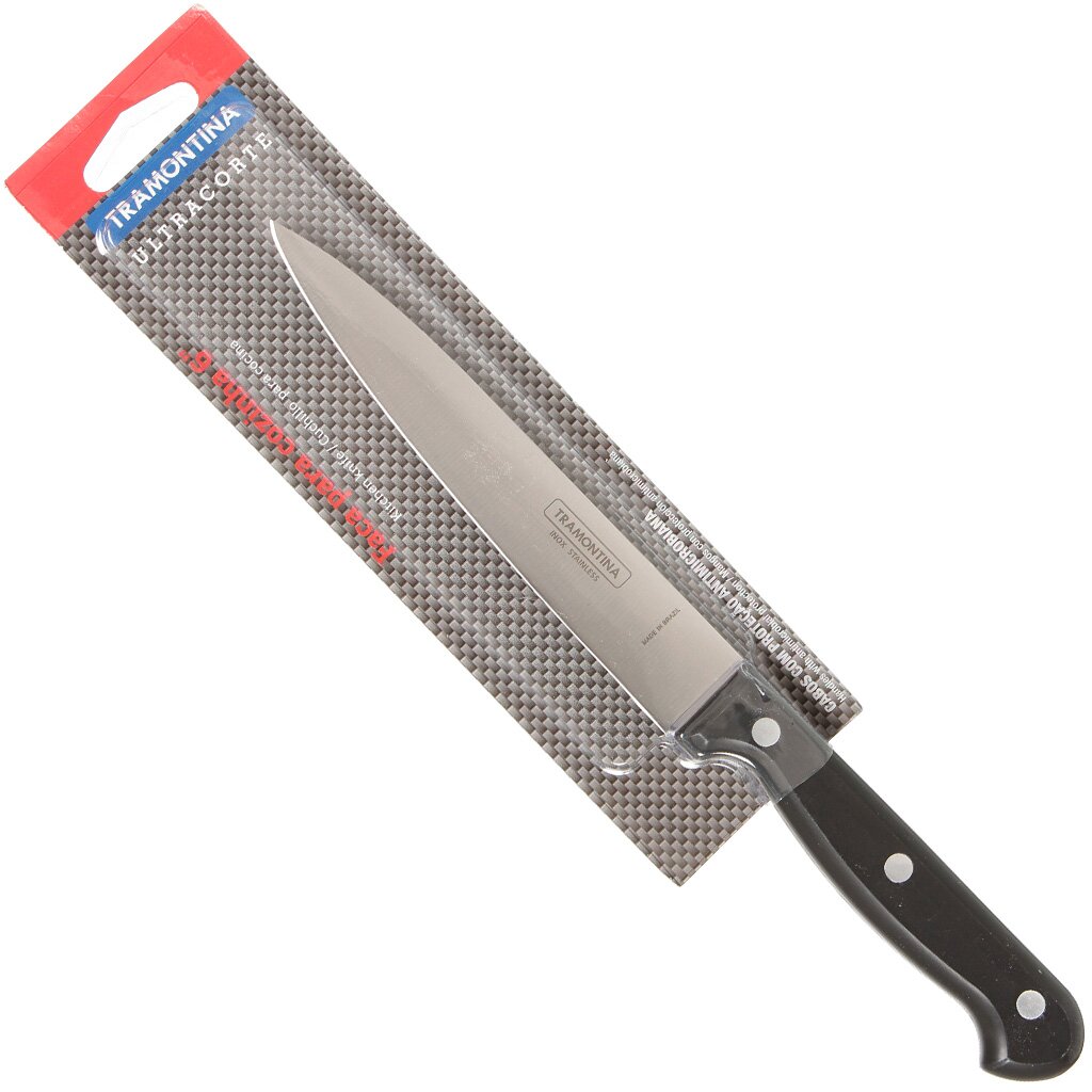Нож кухонный Tramontina, Ultracorte, универсальный, нержавеющая сталь, 15 см, рукоятка пластик, 23860/106-TR нож кухонный samura mo v универсальный лезвие 15 см