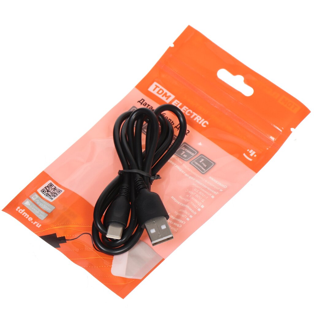 Дата-кабель USB, TDM Electric, ДК 2, Type-C, 1 м, черная, SQ1810-0302 разъем 32 а 250 в 2р ре оу для электроплит tdm electric sq1812 0002