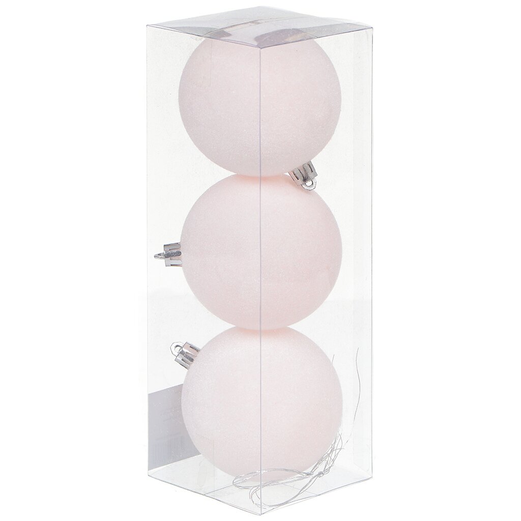Елочный шар 3 шт, светло-розовый, 8 см, флок, SYQE-012280BP