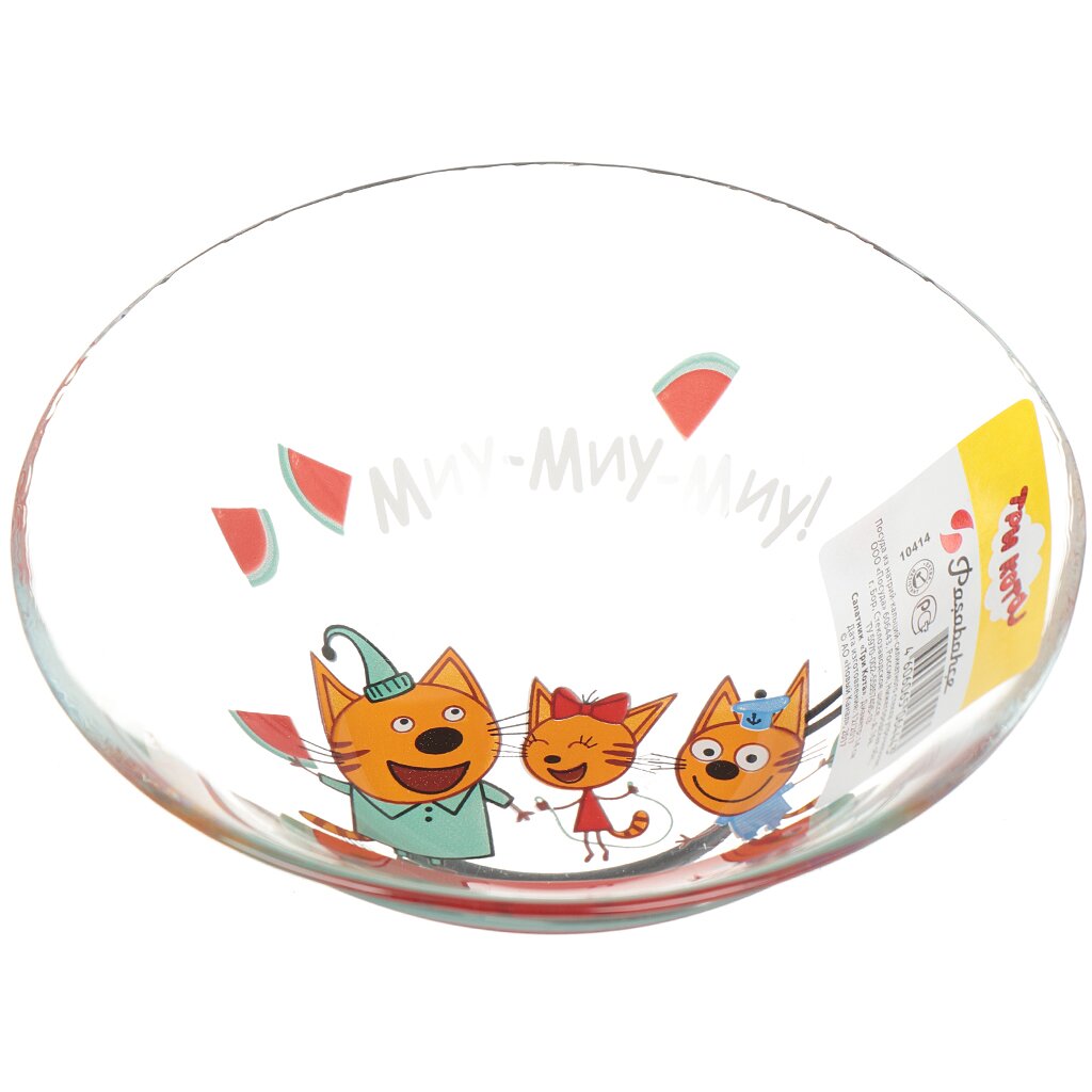 Салатник детский стекло, Три кота-Арбуз, 14 см, упрочненный, Pasabahce, 10414SLBD42