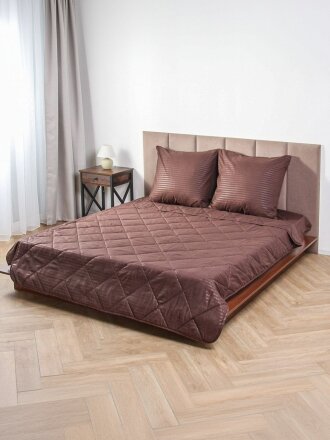 Постельное белье 2-спальное, простыня 180х216 см, 2 наволочки 70х70 см, пододеяльник 175х215 см, Майская ночь, полисатин, одеяло 175х215 см, Горький шоколад