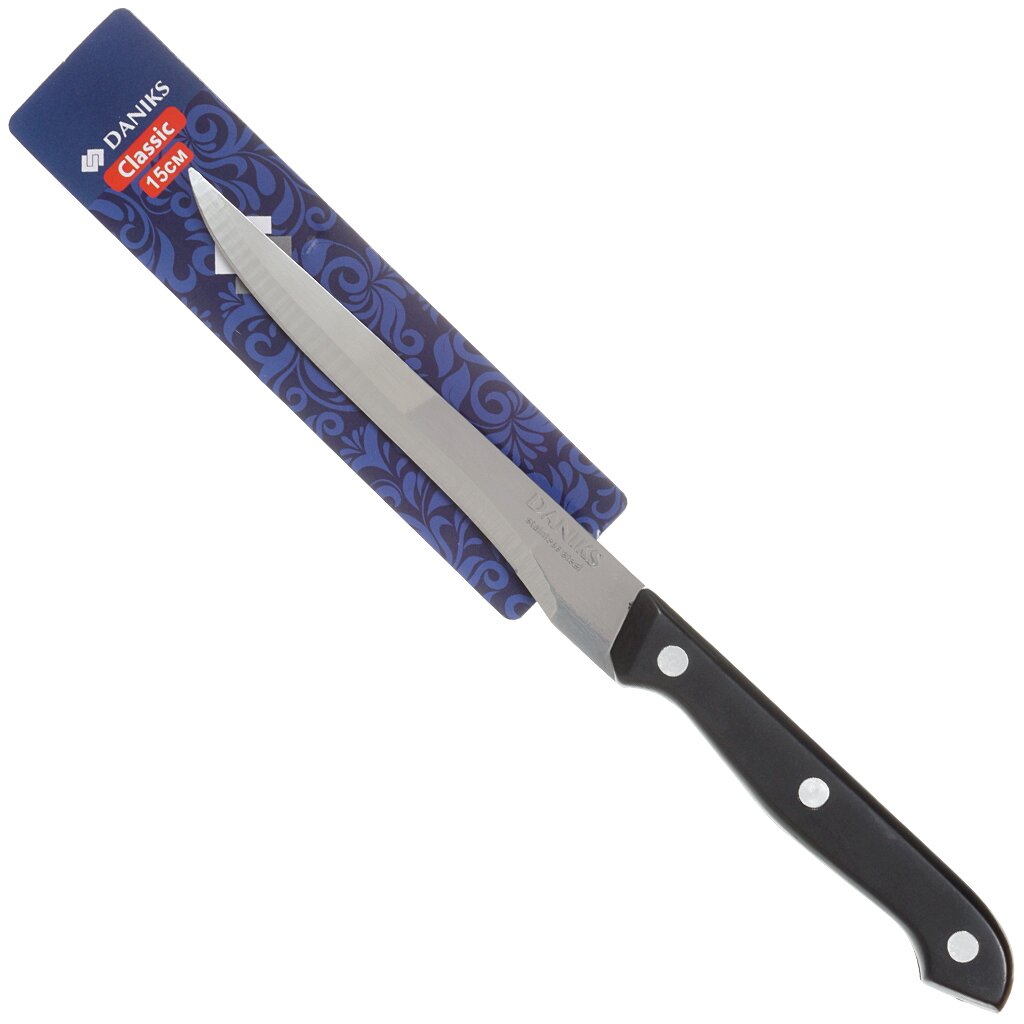 Нож кухонный Daniks, Классик, филейный, нержавеющая сталь, 14 см, рукоятка пластик, YW-A111-BO филейный нож mallony