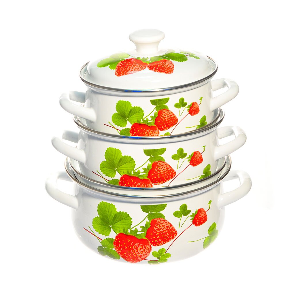 Набор эмалированной посуды Керченский металлургический завод Летняя ягода-2, (кастрюля 1.5+2+3 л), 6 предметов