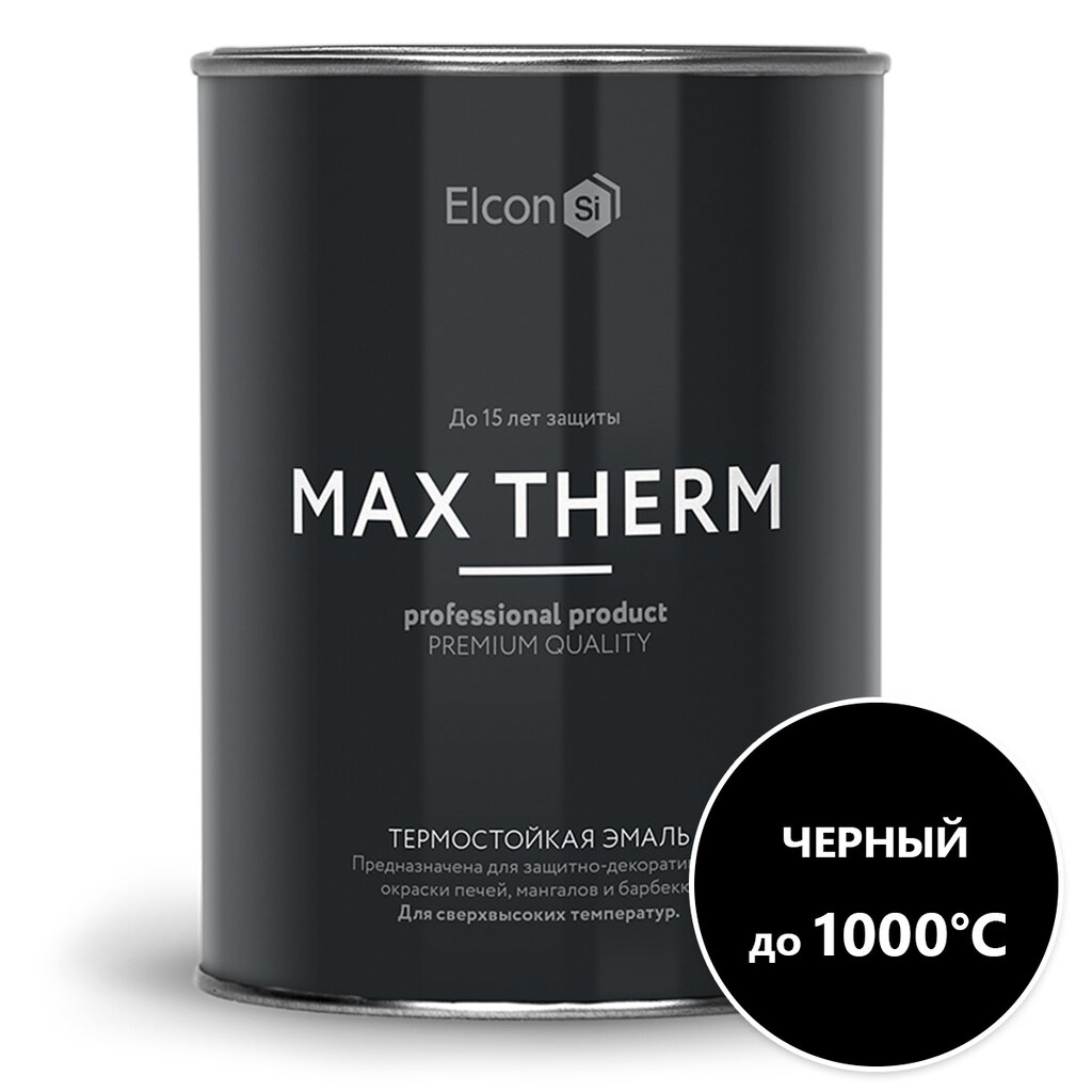 Эмаль Elcon, декоративная, термостойкая, быстросохнущая, глянцевая, черная, 0.8 кг, 1000°С эмаль elcon декоративная термостойкая быстросохнущая глянцевая серая 0 8 кг 400°с