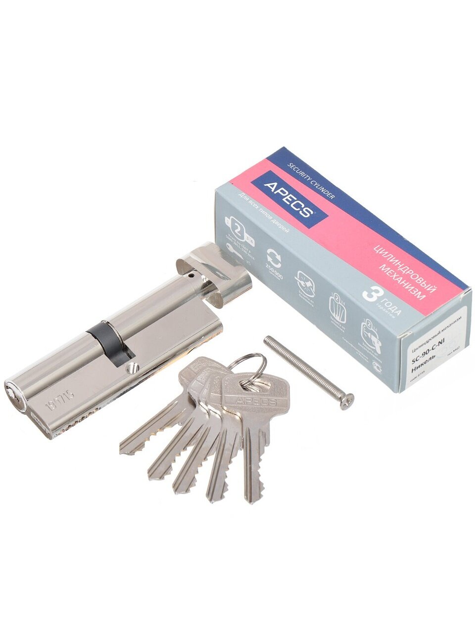 Личинка замка двери Apecs, SC-90-C-NI (SC-90-Z-C-NI), 8735, 90 мм, никель, 45/45