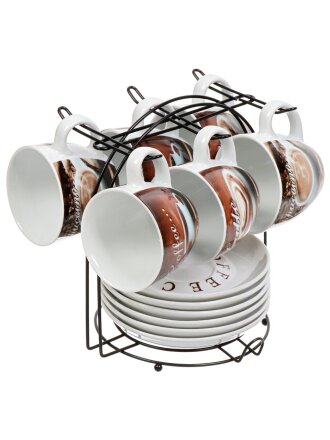 Набор чайный керамика, 12 предметов, на 6 персон, 180 мл, Кофемания, RS097-1334J, подарочная упаковка