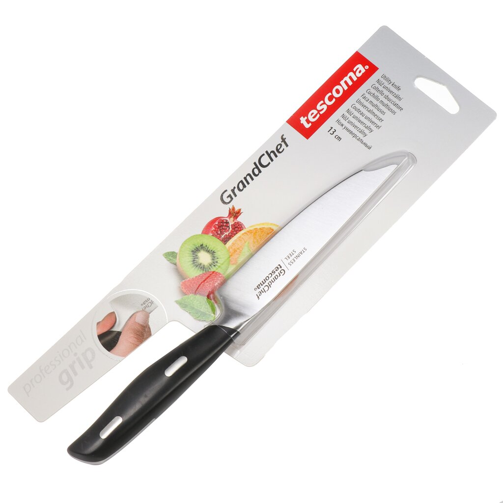 Нож кухонный Tescoma, GrandChef, универсальный, нержавеющая сталь, 13 см, 884612 универсальный нож tescoma