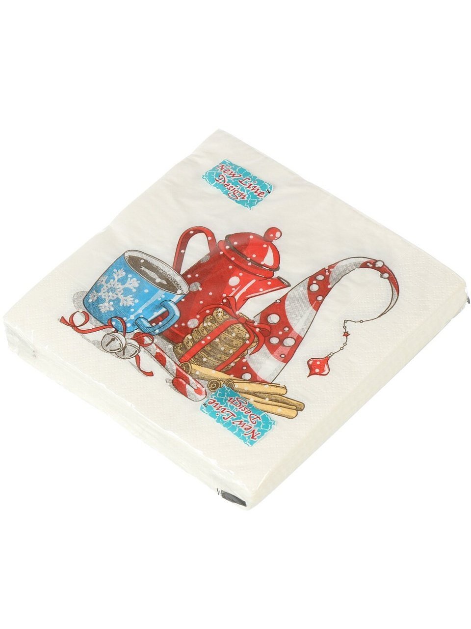 Салфетки бумажные New Line, Design, Новогодний кофе, 20 шт, 3 слоя, 33х33 см