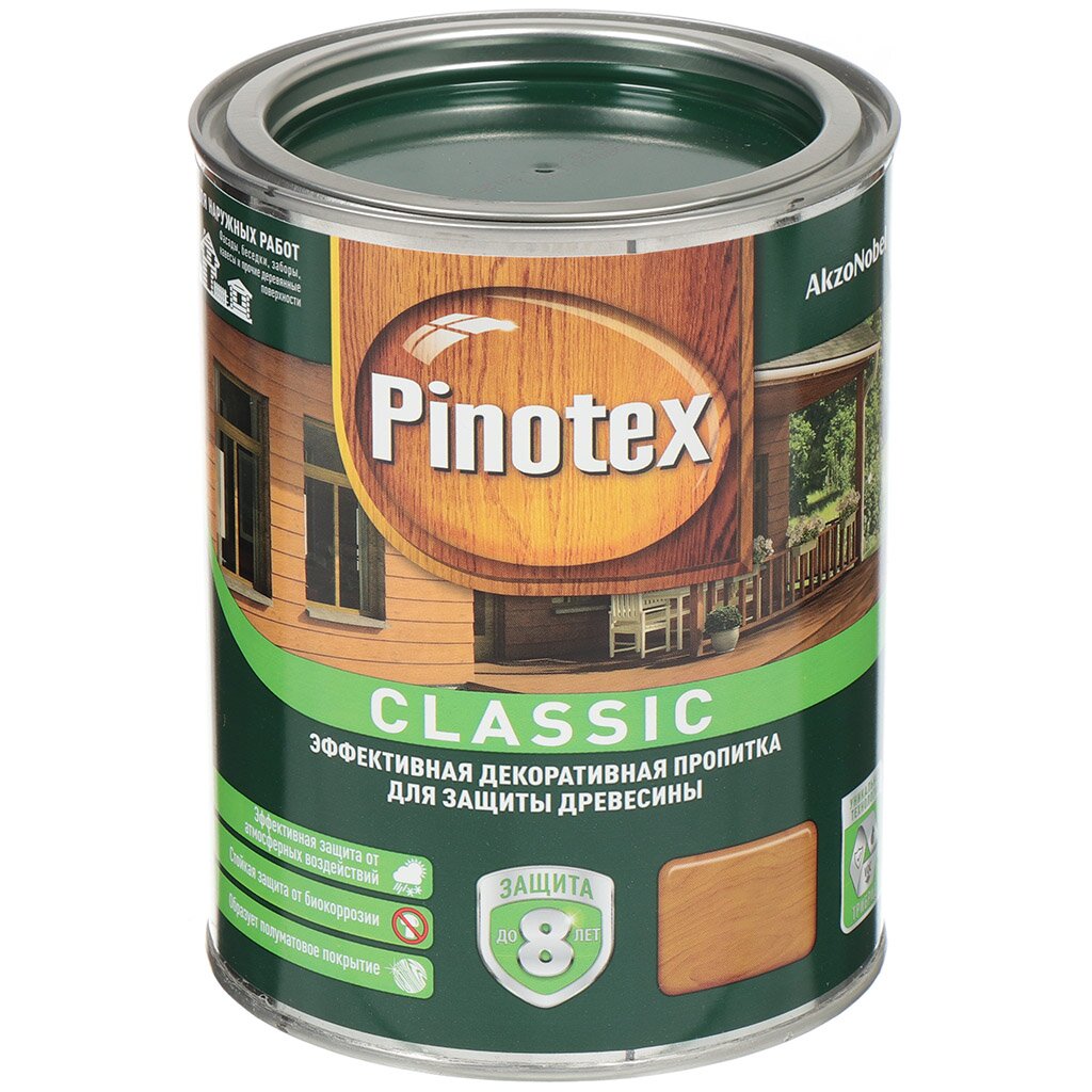 Пропитка Pinotex, Classic, для дерева, орех, 1 л