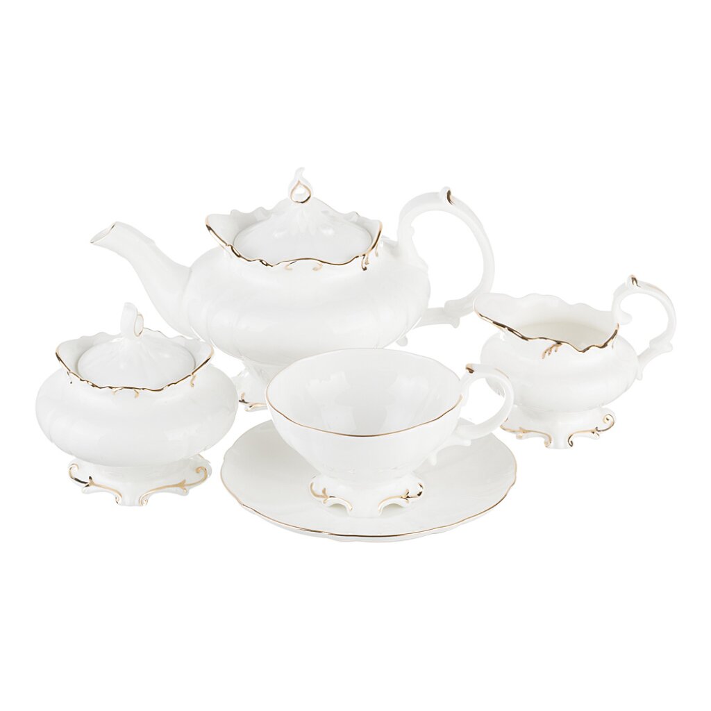 Набор чайный фарфор, 15 предметов, на 6 персон, Lefard, Белое золото, 264-636