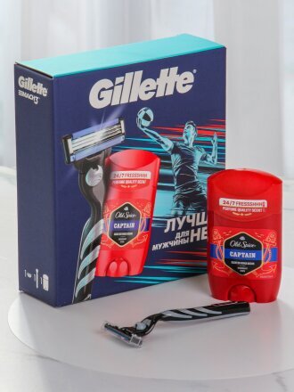 Набор подарочный для мужчин, Gillette, Mach 3, станок для бритья c 1 кассетой, дезодорант Old Spice Captain