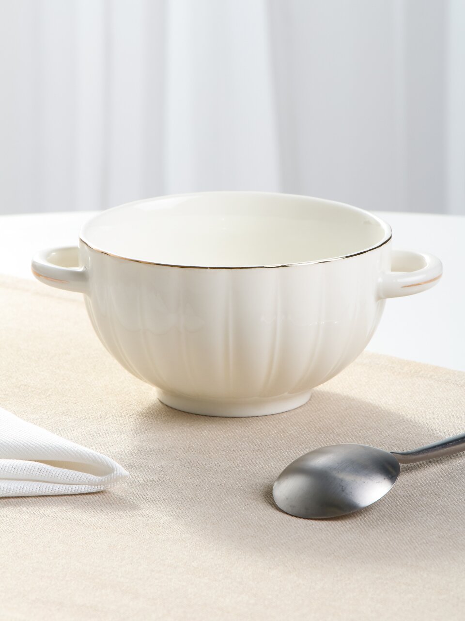 Бульонница фарфор, 650 мл, с ручкой, Золотая линия, ТМ Глория, 202353