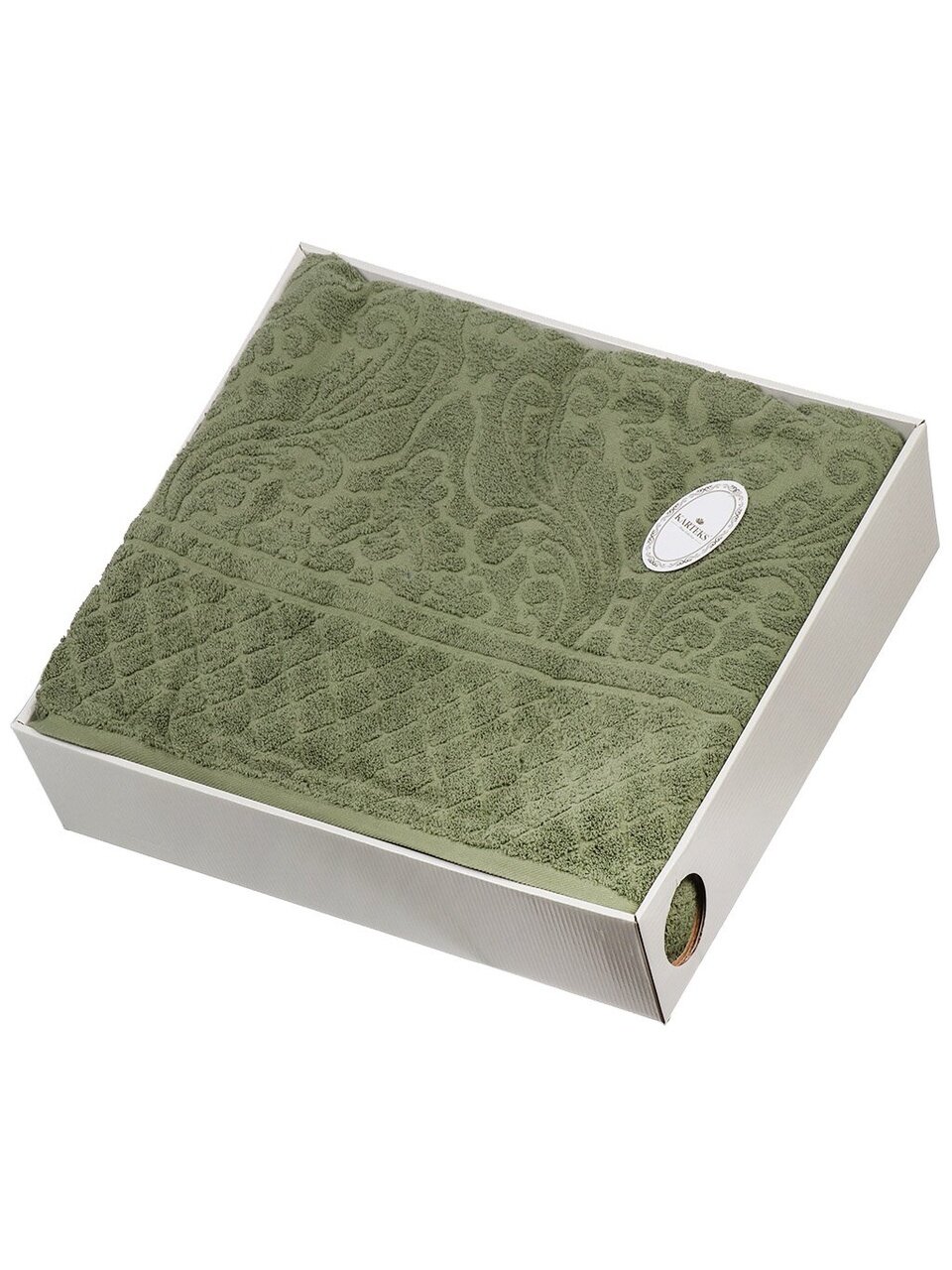 Плед евро, 220х240 см, подарочная коробка, жаккард, 100% хлопок, Karteks, Damask 18, зеленый