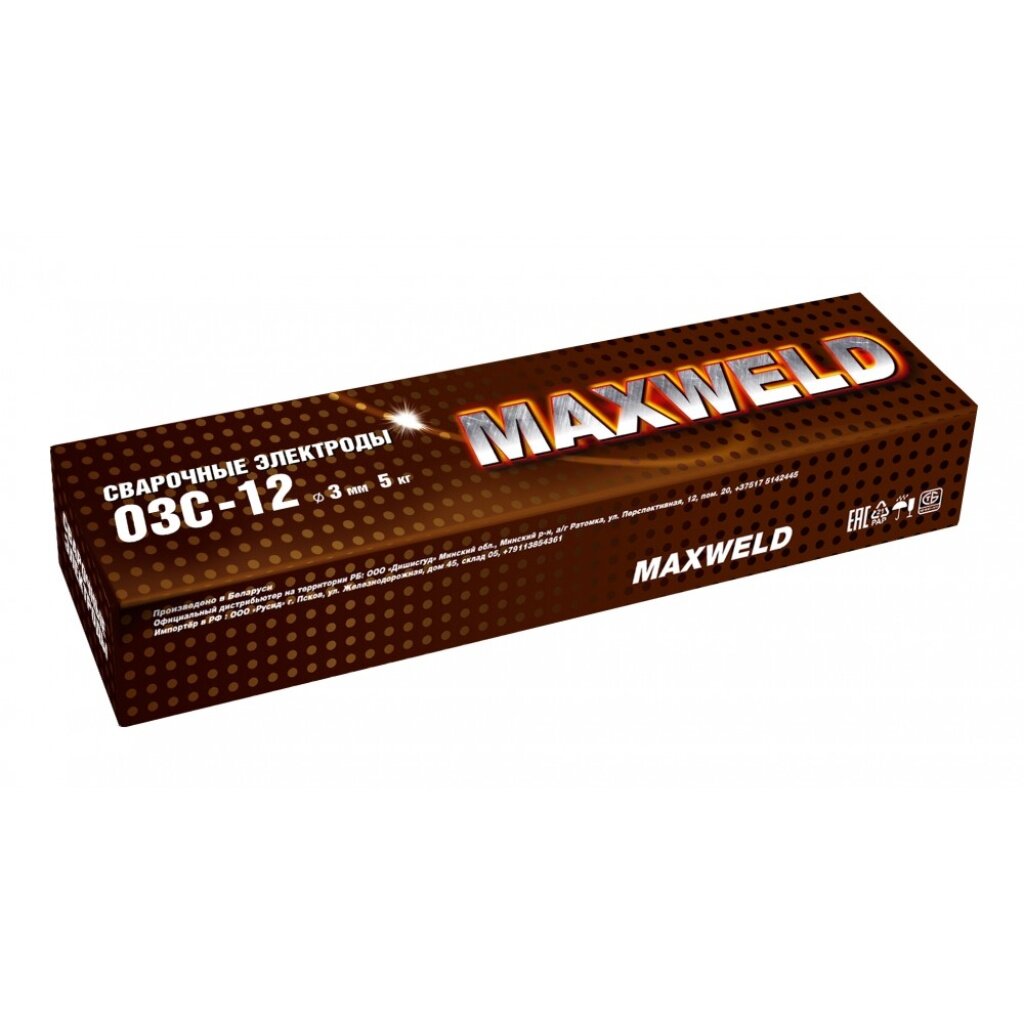 Электроды Maxweld, ОЗС-12, 3 мм, 5 кг, картонная коробка электроды goodel мр 3 3х350 мм 2 5 кг картонная коробка аналог мр 3 арс