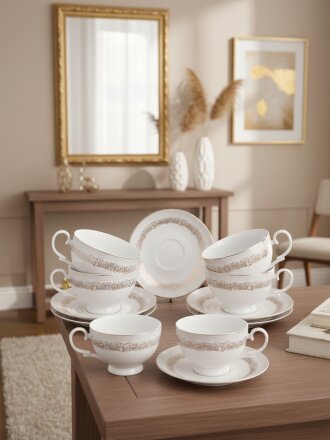 Набор чайный фарфор, 12 предметов, на 6 персон, 300 мл, Lefard, Золотой песок, 115-387, подарочная упаковка