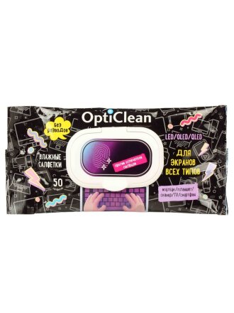 Салфетки влажные Opti Clean, 50 шт, для экранов всех типов, 72015