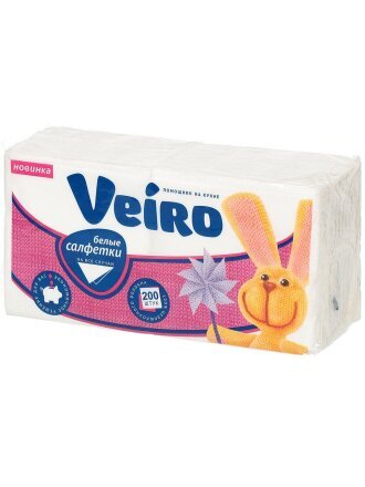 Салфетки бумажные Veiro, 200 шт, 1 слой, 24х24 см, белые, 24б1/200