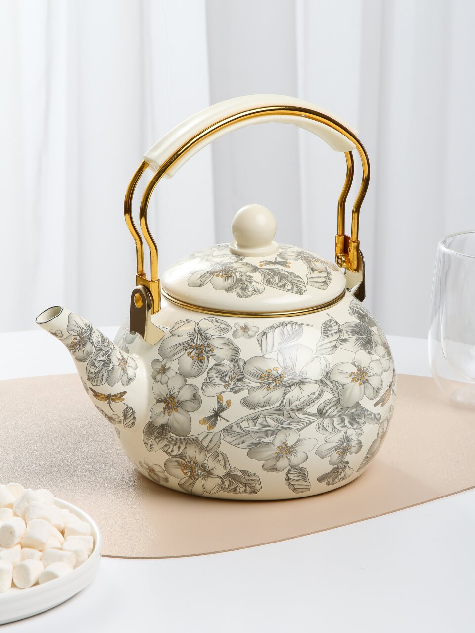 Чайник сталь, эмалированное покрытие, 2.2 л, Daniks, Цветущий сад, индукция