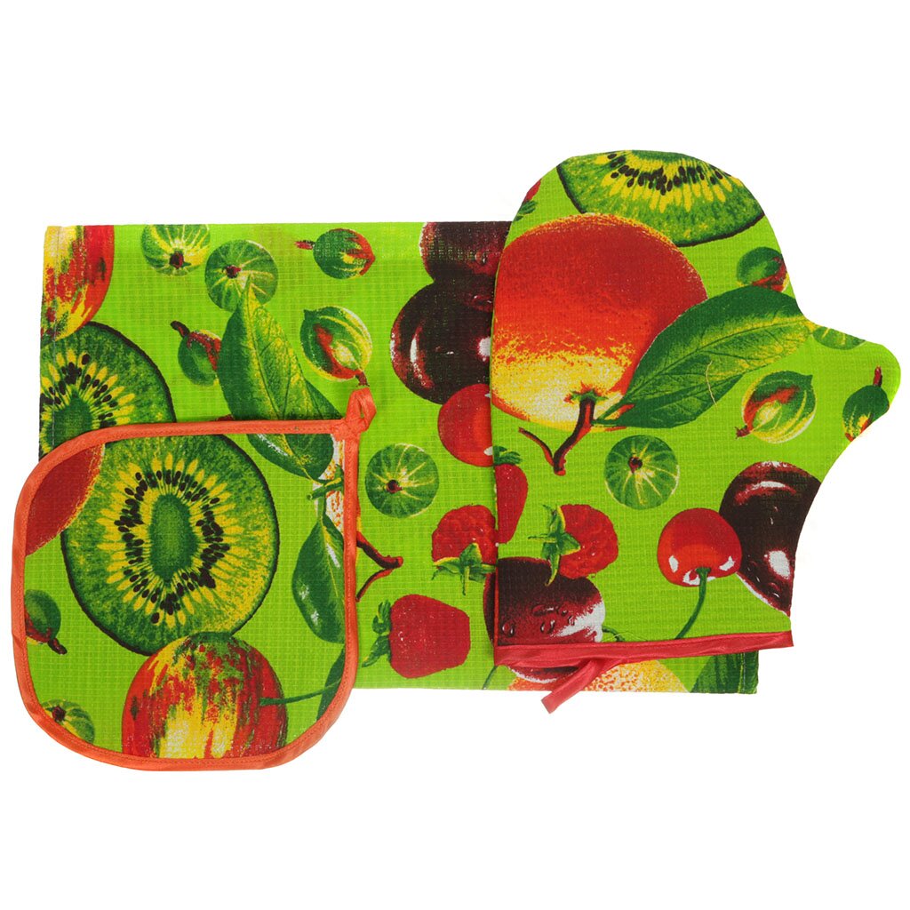 т Набор кух 3шт (варежка,прихватка, полотенце) Фрукты 3D зеленый 4907/1-150