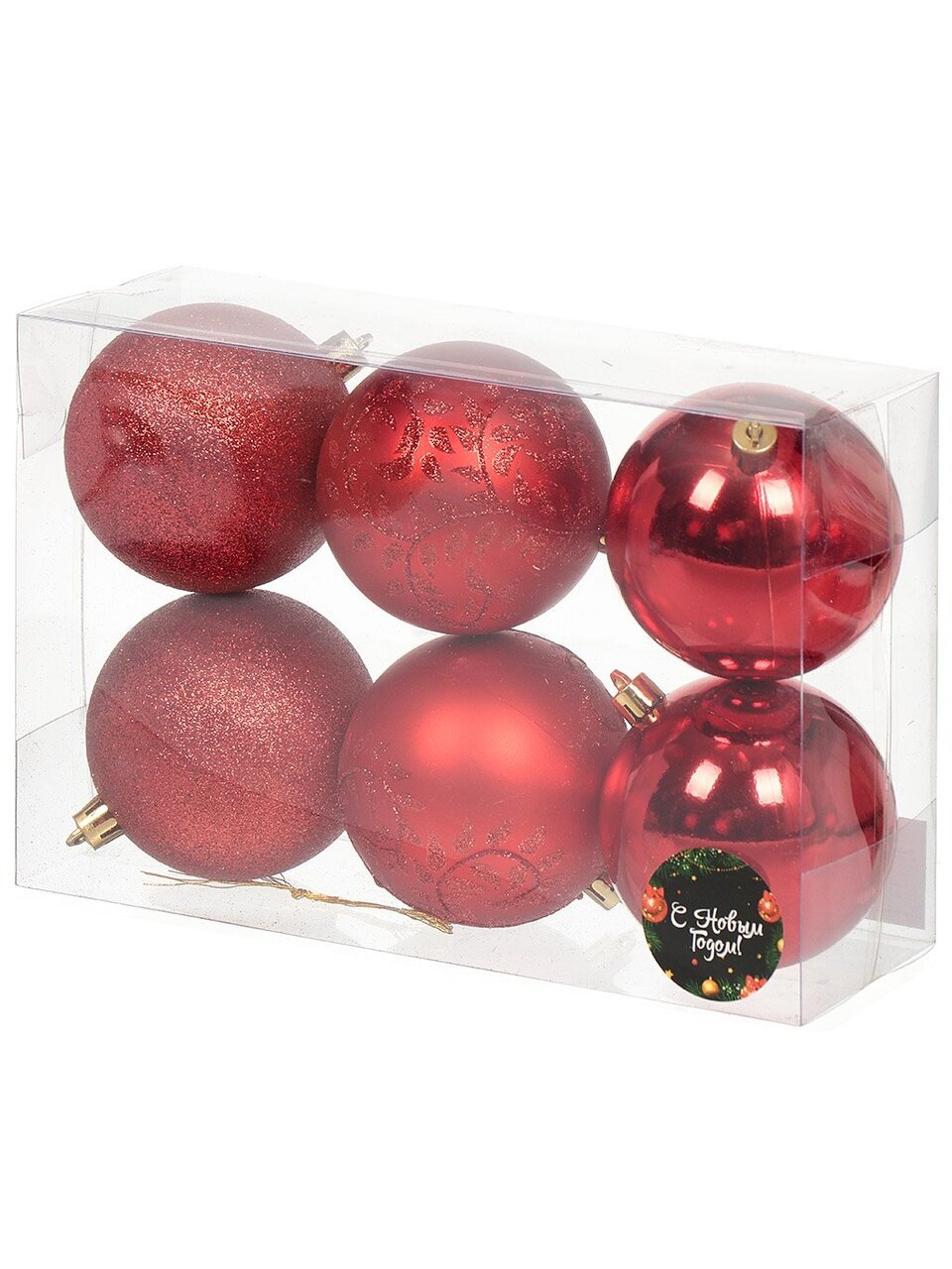 Елочный шар 6 шт, красный, 8 см, пластик, SY19STB-074R
