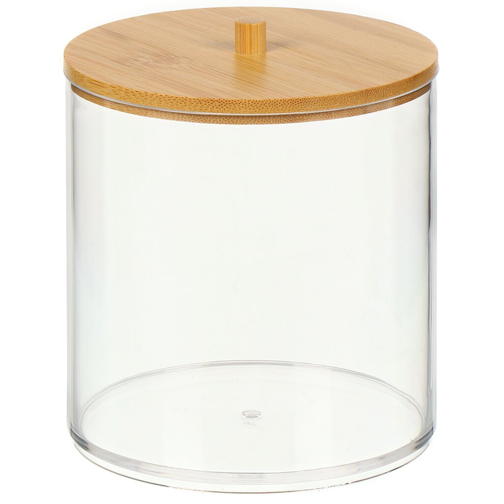 Контейнер для ватных дисков, 11х11х12 см, бамбуковая крышка, пластик, прозрачный, Y4-7850 контейнер для ватных дисков палочек 15х12 см 2 отд с крышкой пластик basic