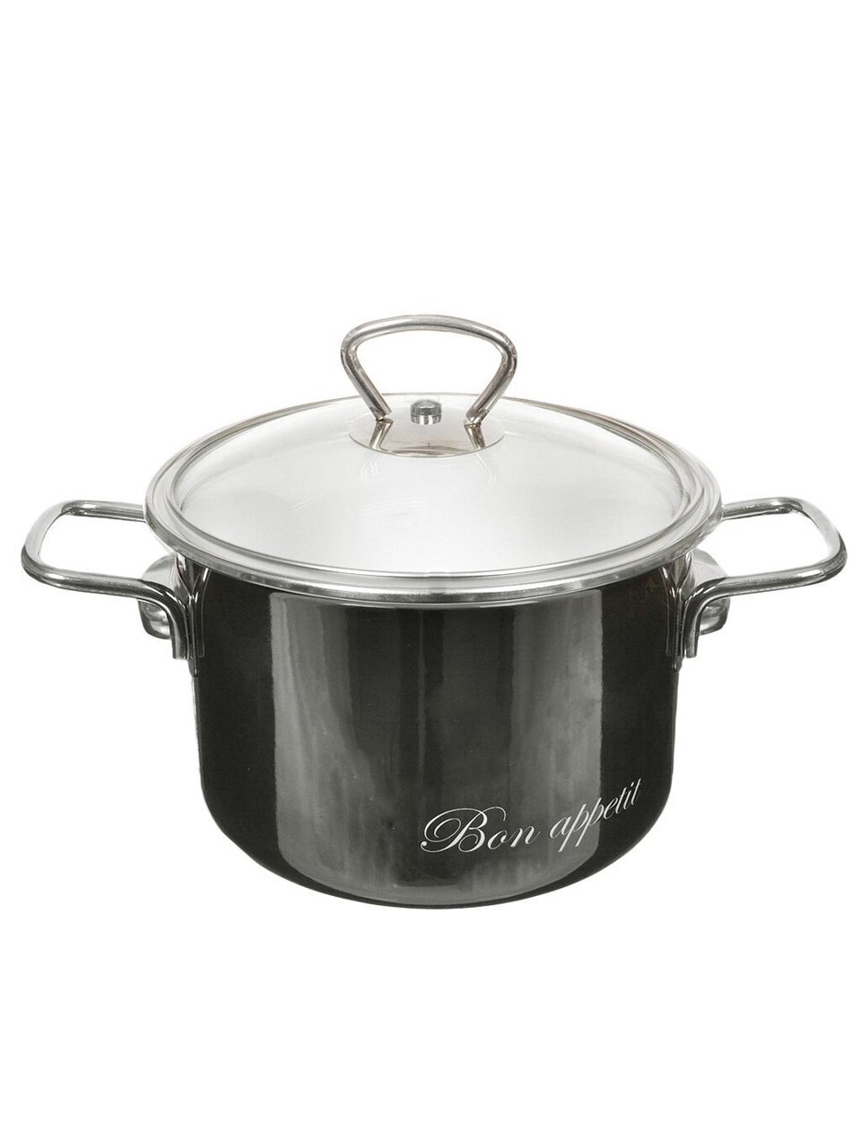 Кастрюля эмалированная сталь, 2 л, крышка стекло, Vitross, Bon Appetit, 8SD165S/8SB185S, мокрый асфальт, индукция