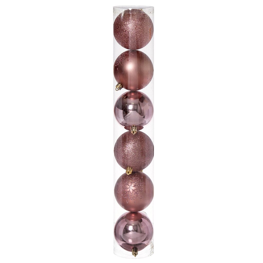 Елочный шар 6 шт, розовое золото, 8 см, пластик, SYQB-0119194RG