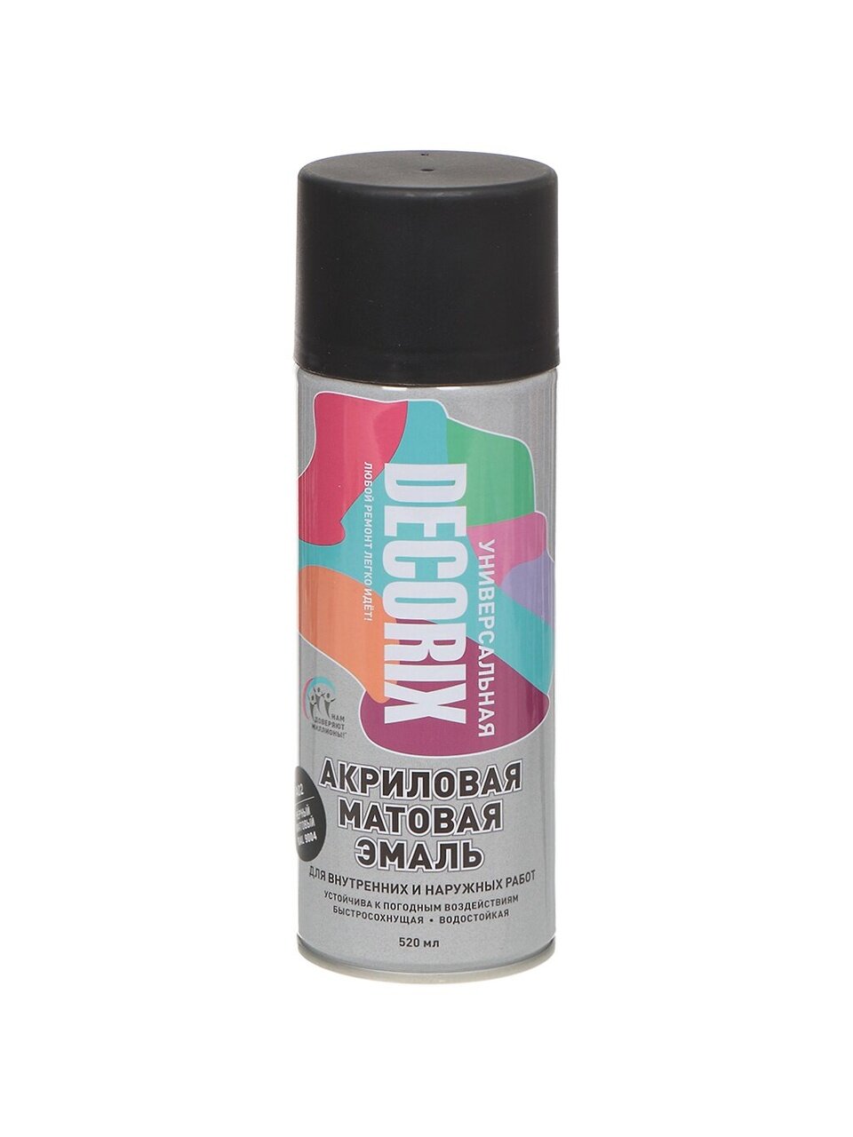Эмаль аэрозольная, Decorix, универсальная, акриловая, матовая, черная, A02, 520 мл
