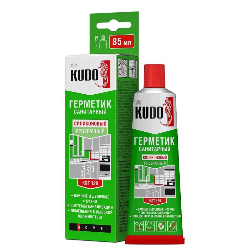 Герметик силиконовый, санитарный, KUDO, KST-120/KST-120b, 85 мл, бесцветный нейтральный санитарный герметик kudo